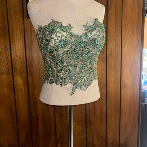 Green Sequin Embellished Corset strapless top